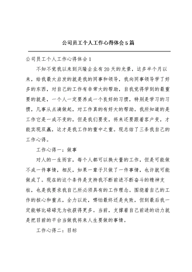 公司员工个人工作心得体会5篇