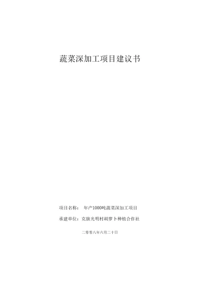 克旗经棚镇光明村合作社蔬菜深加工项目建议书