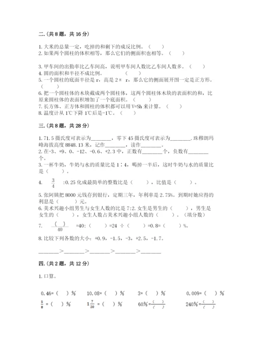 苏教版数学小升初模拟试卷及完整答案（名师系列）.docx