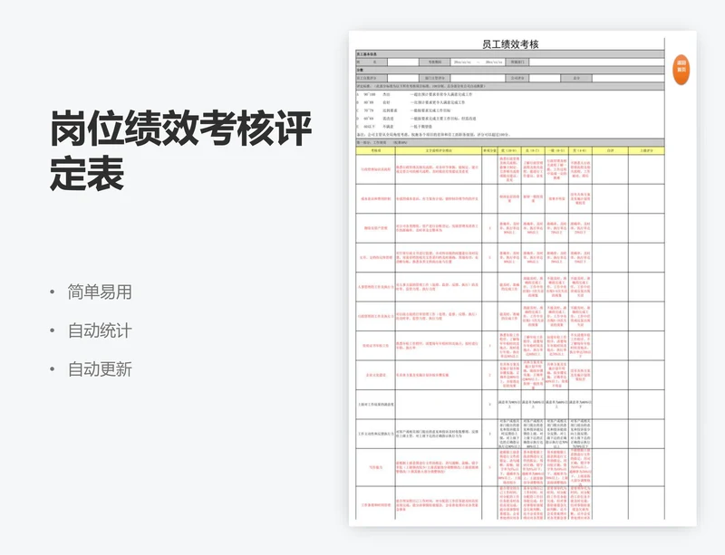 岗位绩效考核评定表