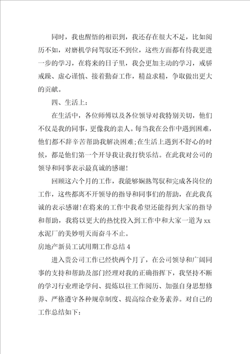 房地产新员工试用期工作总结