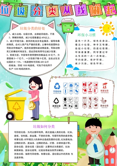 垃圾分类我先行小报垃圾分类小报保护环境手抄报