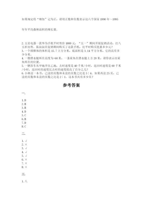 小学六年级下册数学摸底考试题及完整答案（各地真题）.docx