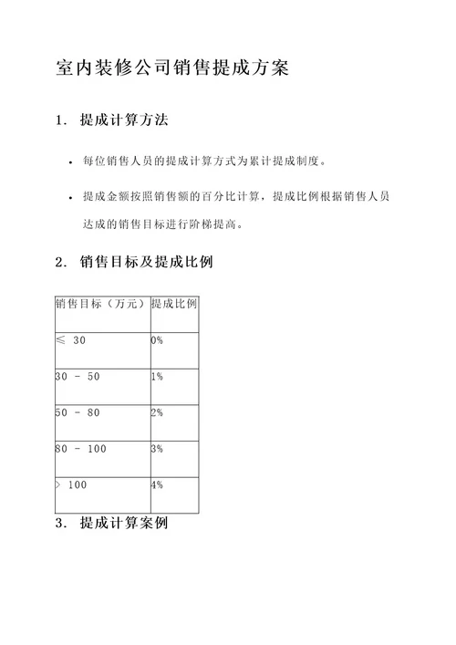 室内装修公司销售提成方案