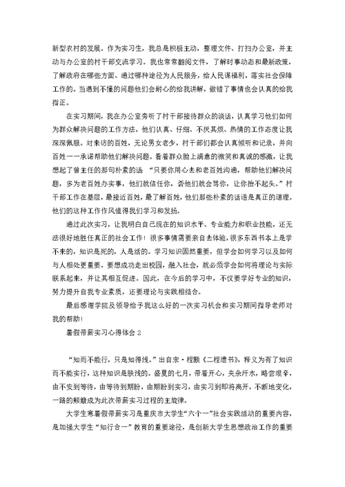 暑假带薪实习心得体会