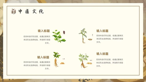 棕色褐色复古插画传统中医通用PPT模板