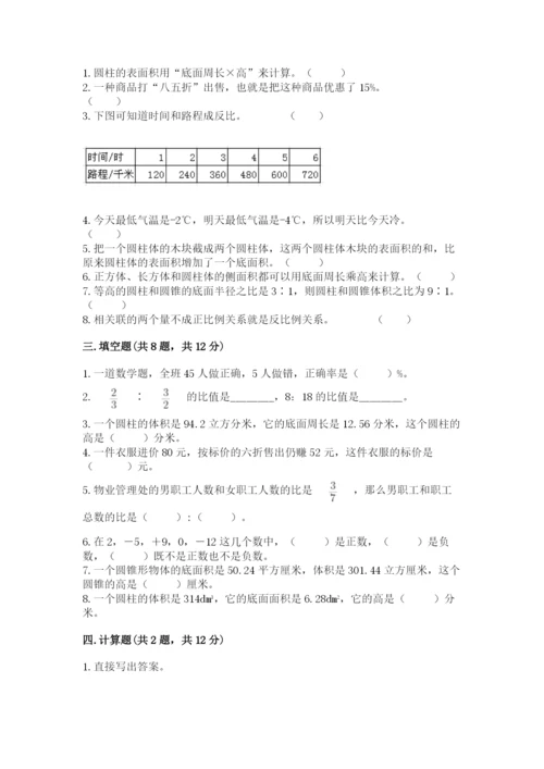 小学六年级下册数学期末卷附参考答案（满分必刷）.docx