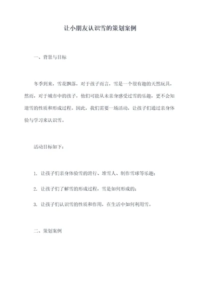 让小朋友认识雪的策划案例