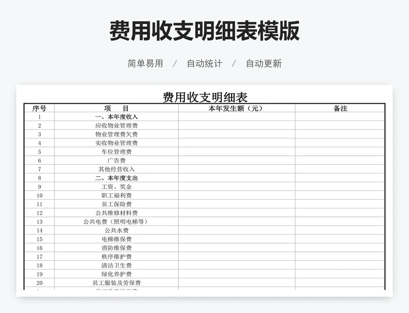 费用收支明细表模版
