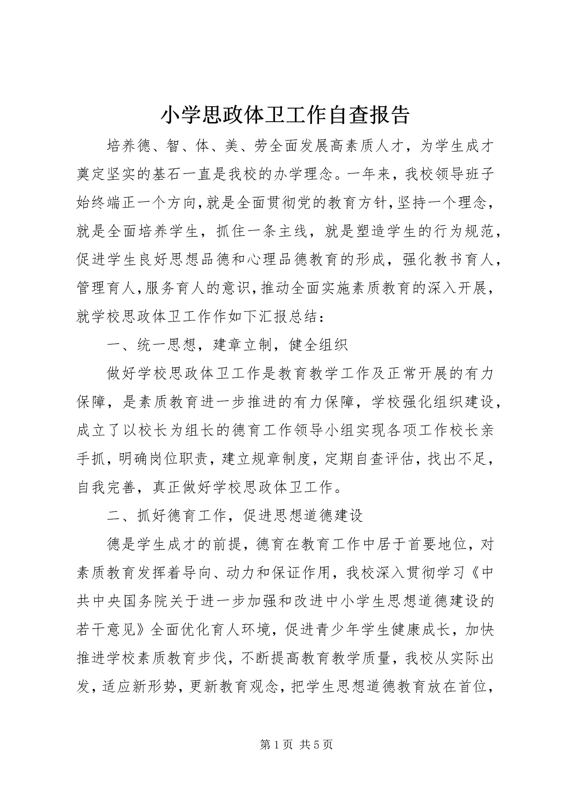 小学思政体卫工作自查报告.docx