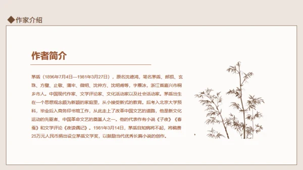 茅盾作家生平介绍通用PPT模板