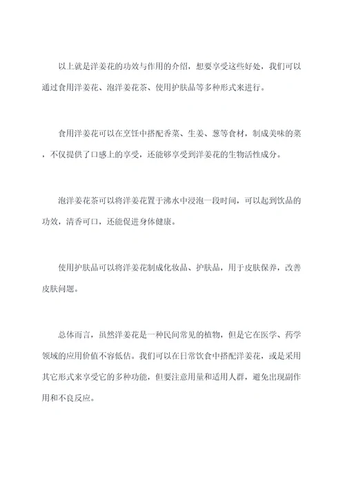 洋姜花的功效与作用