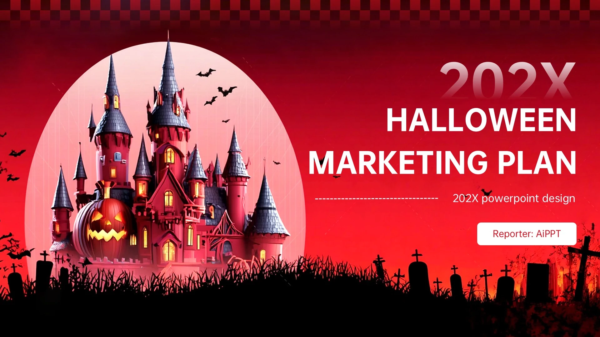 红色欧美风英文3D万圣节PPT模板