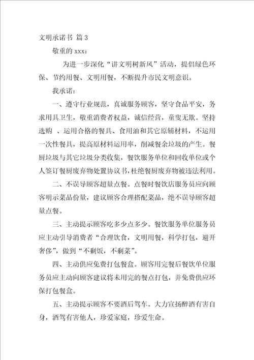 2022关于文明承诺书范文集锦十篇