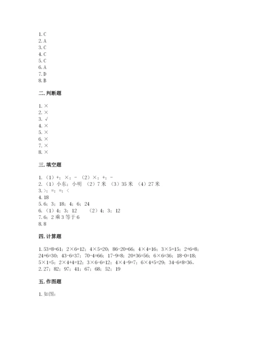 小学数学试卷二年级上册期中测试卷及答案参考.docx