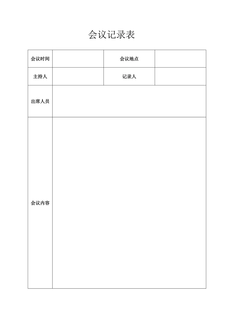 会议记录表标准模板