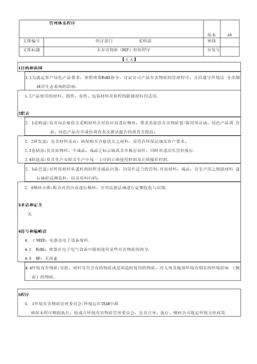 无有害物质HSF控制程序A0