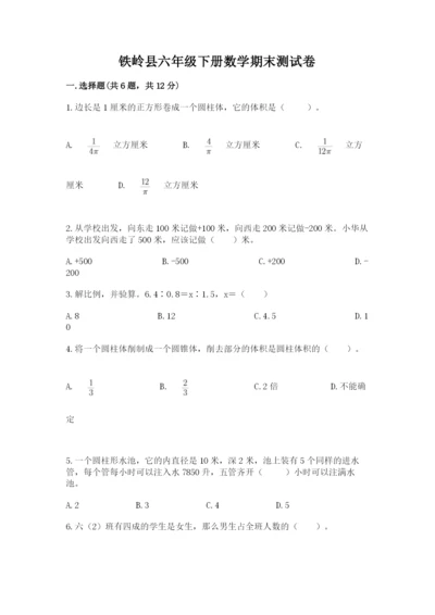 铁岭县六年级下册数学期末测试卷（达标题）.docx
