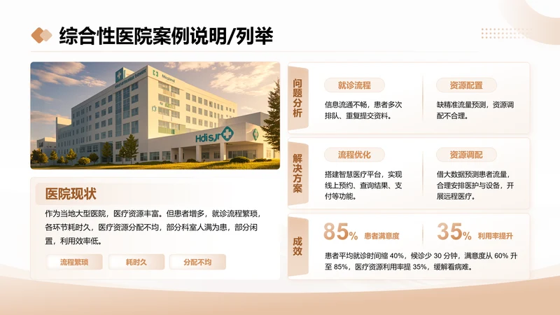 茶色商务风综合性医院案例说明列举