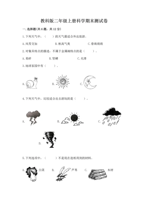 教科版二年级上册科学期末测试卷及一套答案.docx