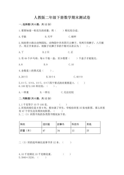 人教版二年级下册数学期末测试卷带答案.docx