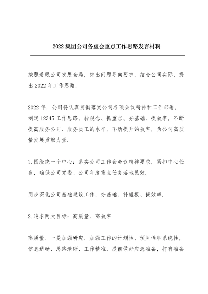 2022集团公司务虚会重点工作思路发言材料.docx