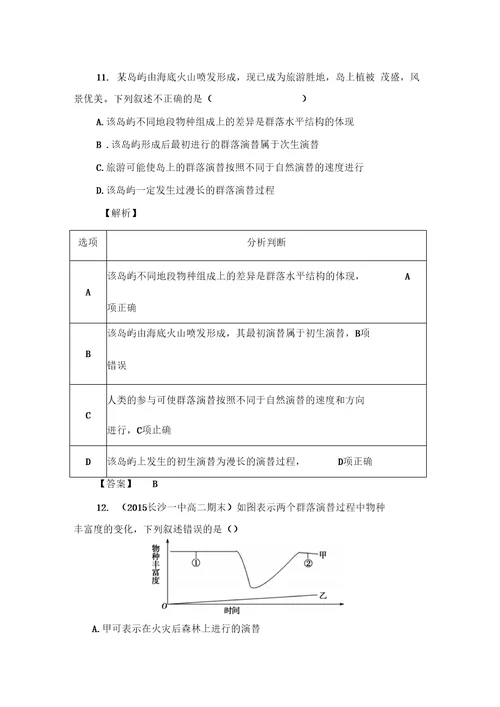 课时作业13群落的演替