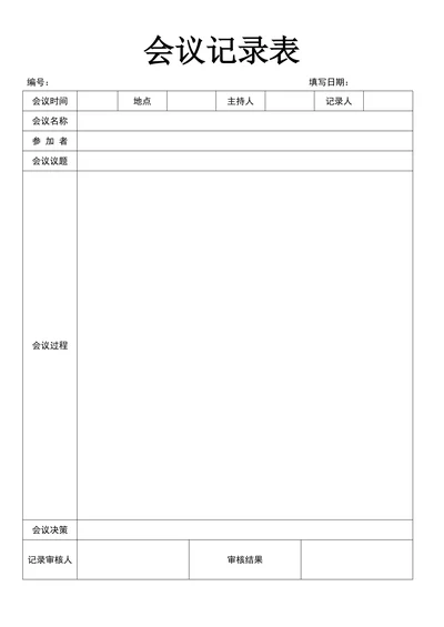 会议记录表标准