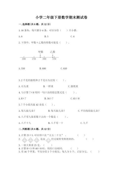 小学二年级下册数学期末测试卷附答案（综合卷）.docx