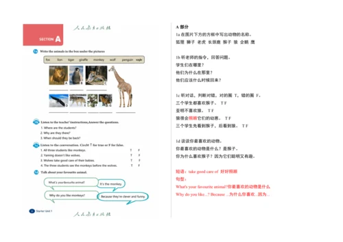 【课堂笔记】Unit 1 Animal Friends课文翻译与知识点解析讲义-2025春新人教七下