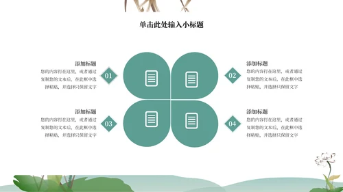 绿色水墨中国风山水花卉文学主题教育PPT模板