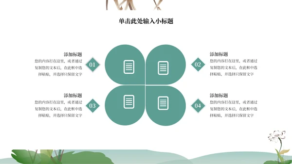 绿色水墨中国风山水花卉文学主题教育PPT模板