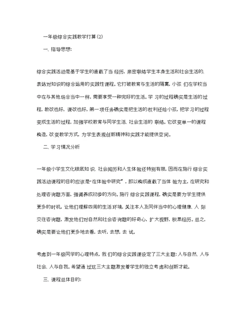 一级综合实践教学参考计划范文5篇