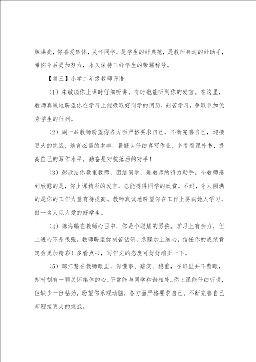 小学二年级老师评语三篇