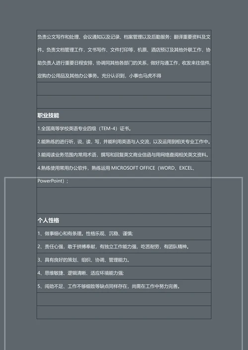 英语专业类岗位简历