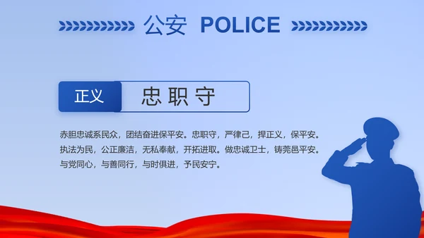 蓝色公安警察年年终总结述职报告PPT