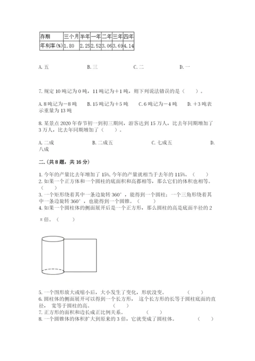 河南省平顶山市六年级下册数学期末测试卷含答案（能力提升）.docx