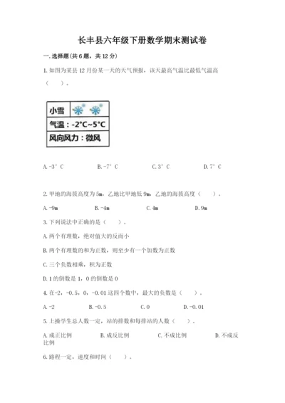 长丰县六年级下册数学期末测试卷新版.docx