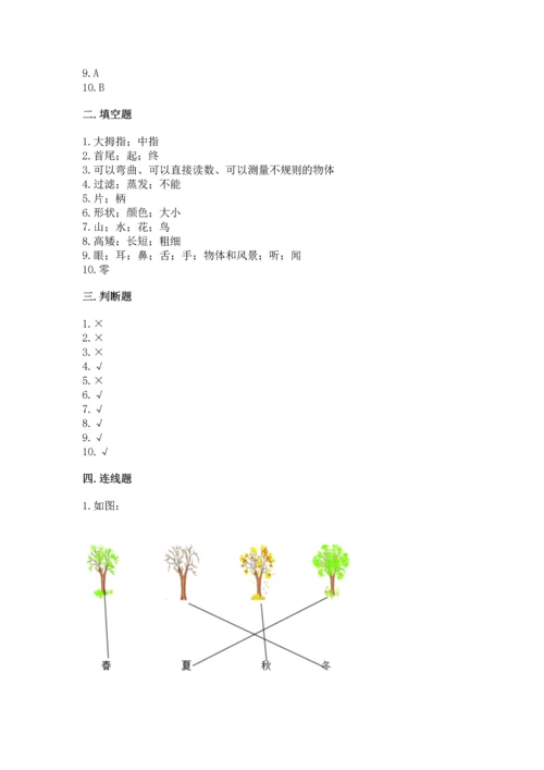 教科版一年级上册科学期末测试卷含答案【精练】.docx