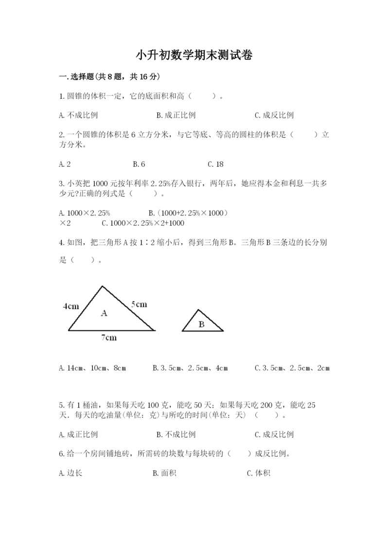 小升初数学期末测试卷带答案.docx