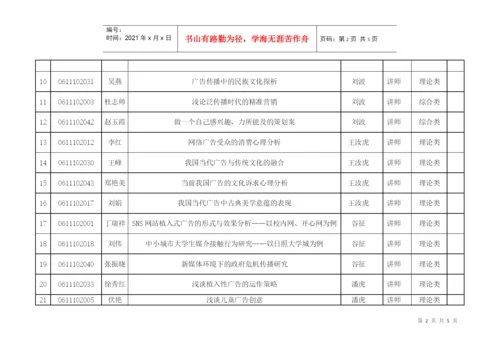 曲阜师范大学二〇一〇届本科毕业生毕业论文选题表（广告学）do.docx