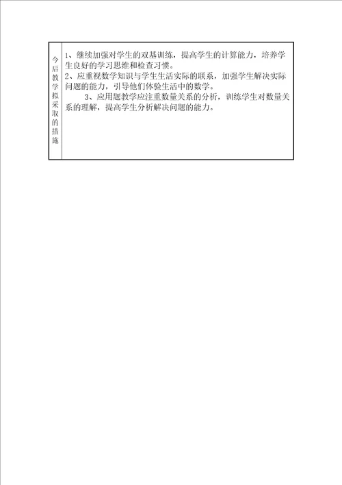 三年级数学下册期末考试试卷分析