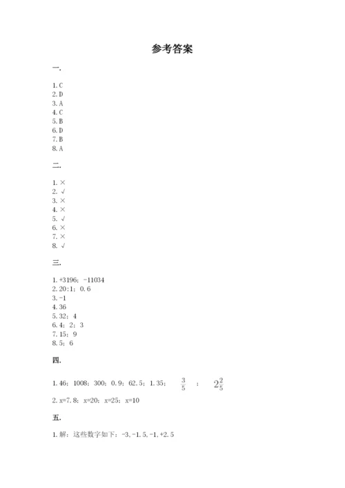 人教版六年级数学下学期期末测试题及参考答案（实用）.docx