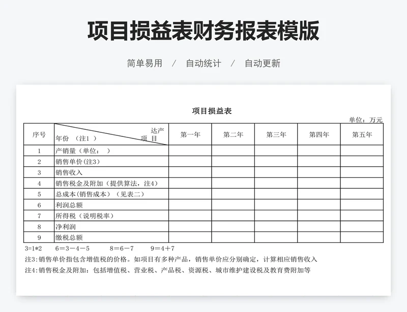 项目损益表财务报表模版