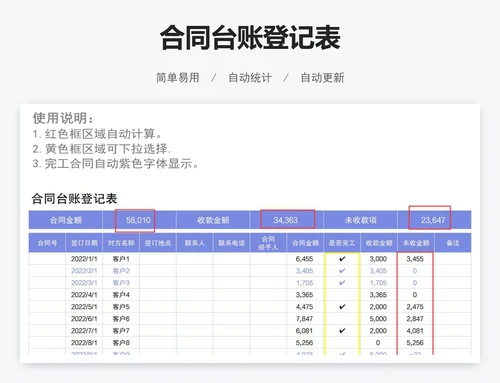 合同台账登记表