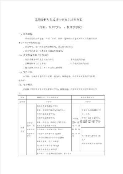 系统分析与集成博士研究生培养方案