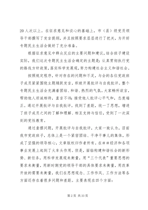第一篇：XX年市党政班子民主生活会情况的报告.docx