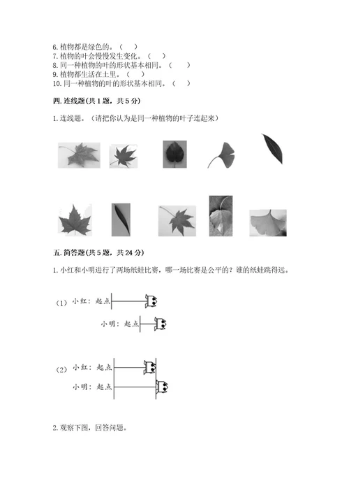 教科版一年级上册科学期末测试卷附答案（b卷）