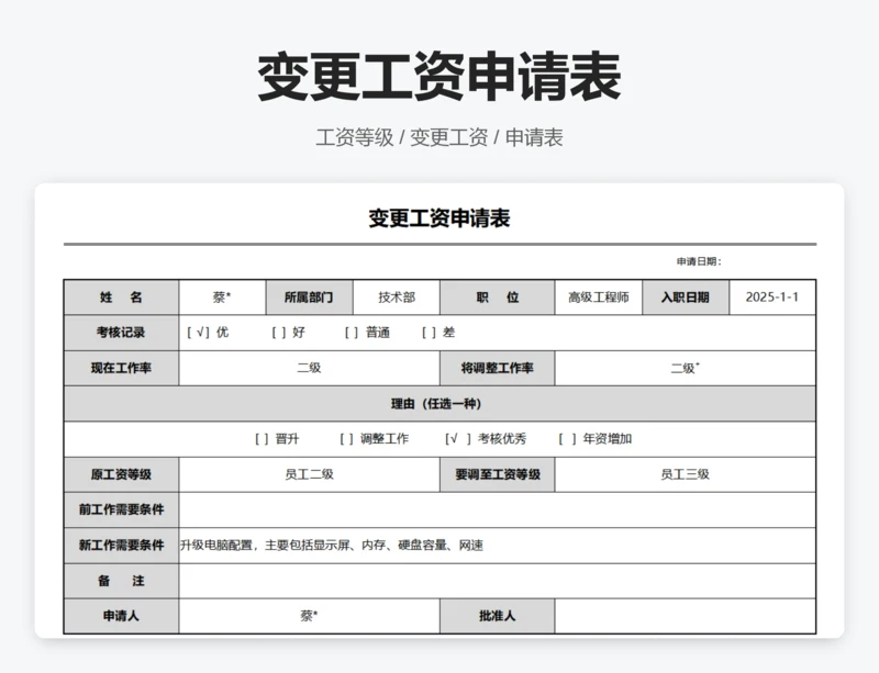 变更工资申请表
