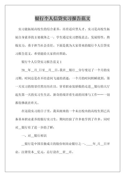 银行个人信贷实习报告范文